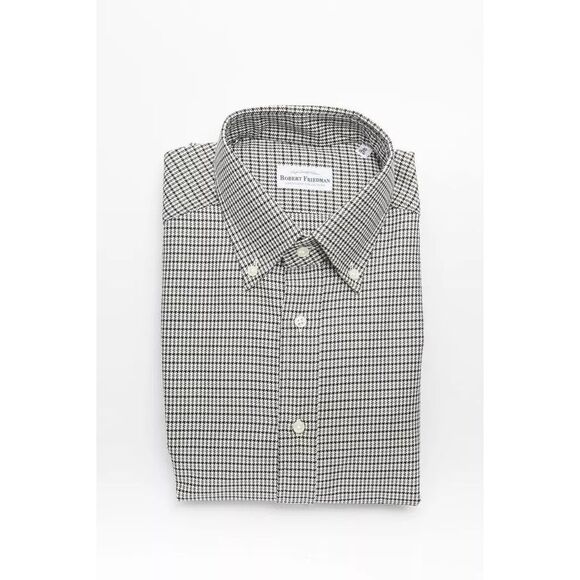 Robert Friedman Classic Fit Houndstooth Shirt Men Beige Shirts
